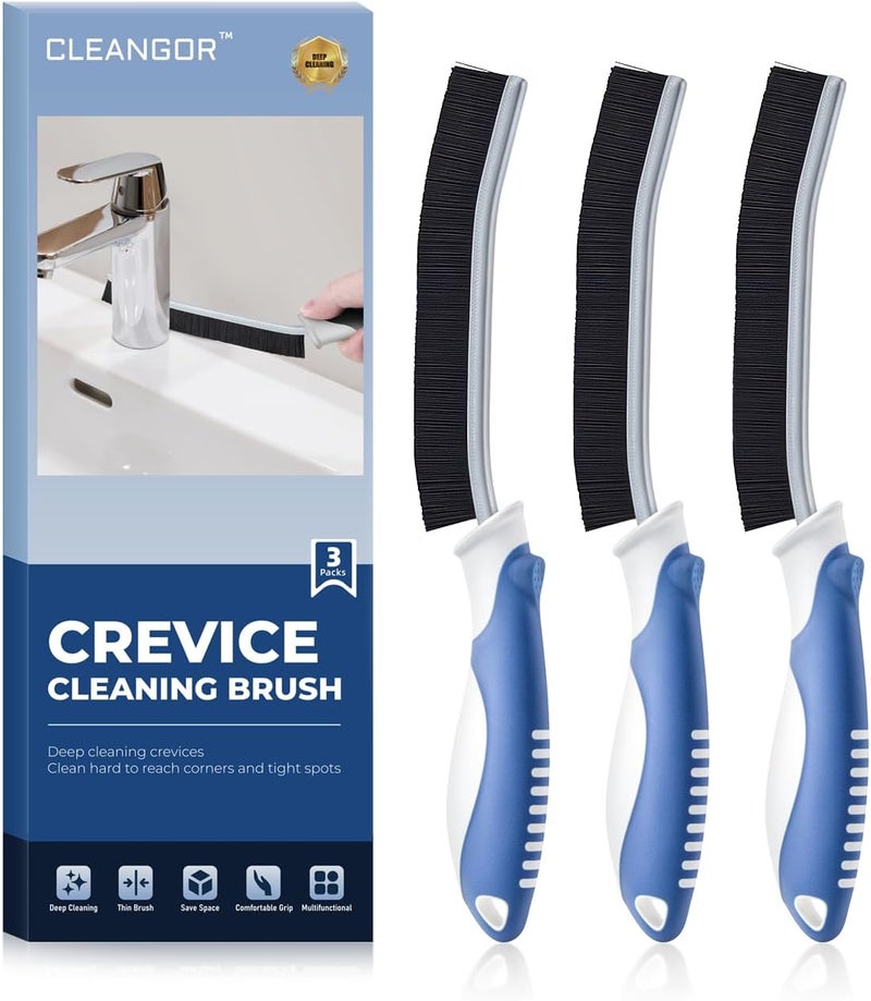 CLEANGOR Crevice Cleaning Brushes, Scrub Brush for Hard to Reach Small Space, Home Essentials, Cleaning Supplies, Cleaning Tools for Household Use, Bathroom, Shower, Kitchen, Toilet, Window (3, Blue) - Image 1